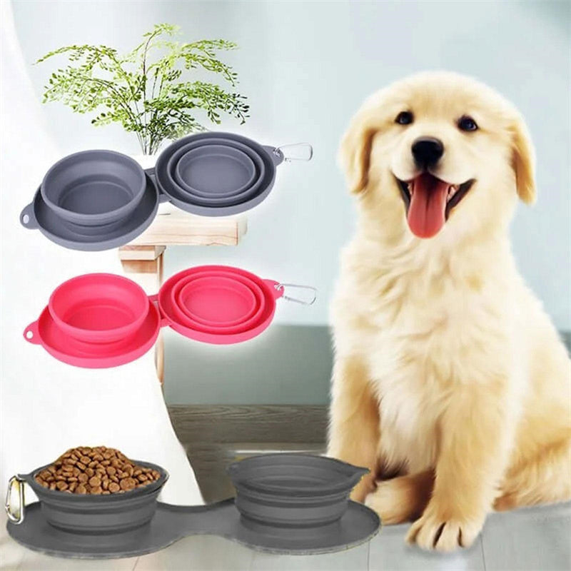 Collapsible Double Pet Bowl – Dog &amp; Cat Food Bowl