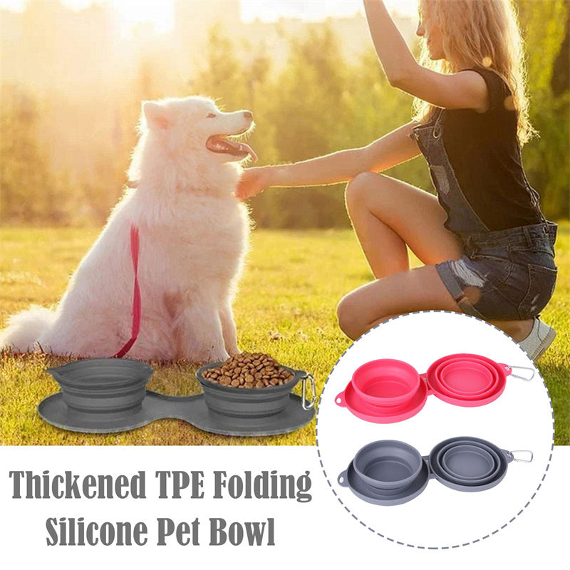 Collapsible Double Pet Bowl – Dog &amp; Cat Food Bowl